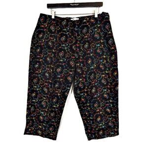 Size 18W LGBTQ Rainbow Embroidered Paisley Swirl Chino Pants Cropped Culottes